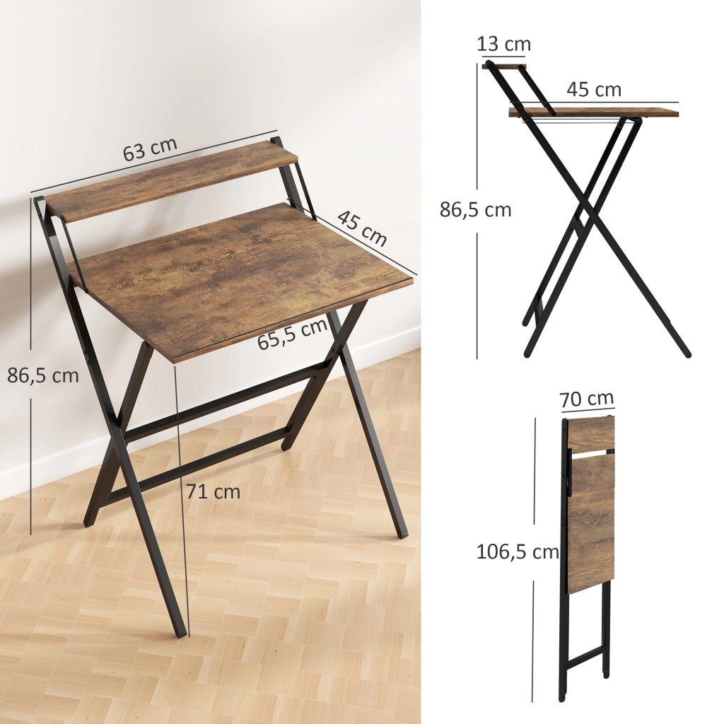 Scrivania Pieghevole con Scaffale ¨C Zephmum ¨C Legno Marrone 65.5x45 cm