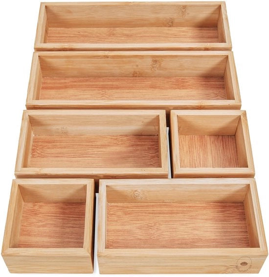 Set di 6 scatole di organizzazione in legno - cassetti di bambù pratica e flessibili - cassetto di carico cassa di ordinamento cassa di ordine di cosmetici scatola di organizzazione in legno scatola in legno