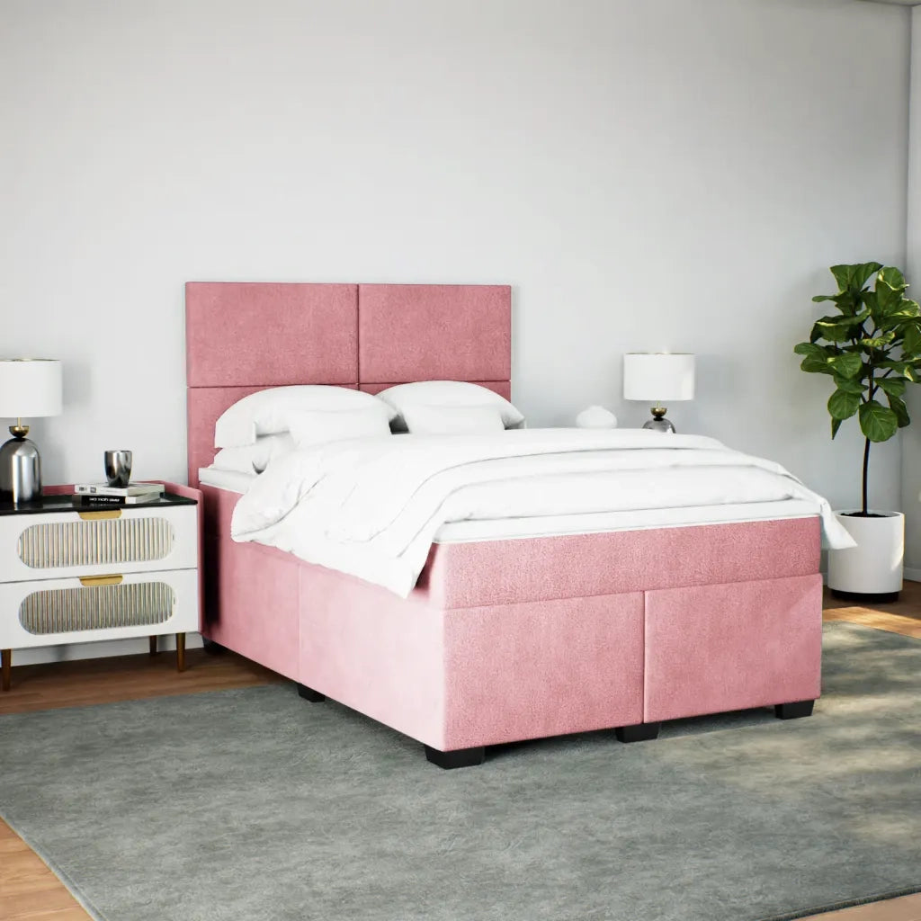 vidaXL Giroletto a Molle con Materasso Rosa 140x200 cm in Velluto