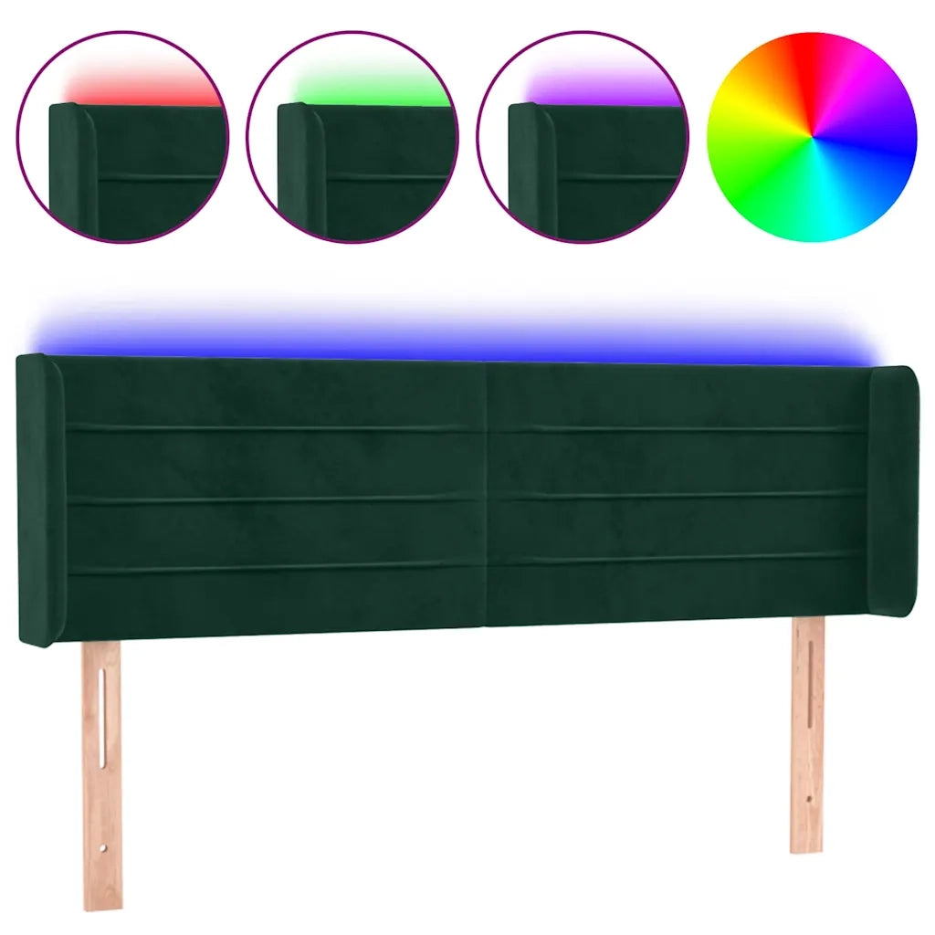 Testiera a LED-Testata con LED Verde Scuro 147x16x78/88 cm in Velluto 253443