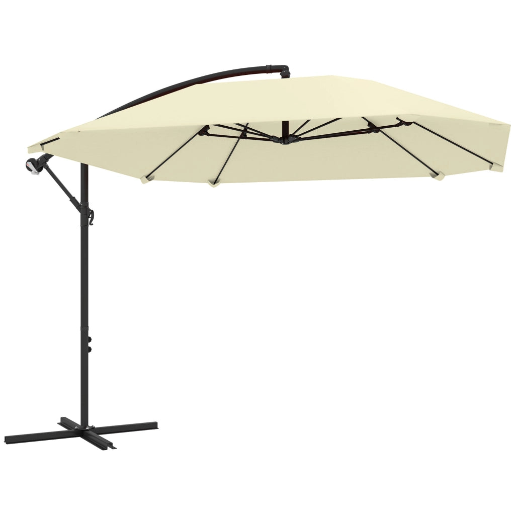 Ombrellone a Sbalzo 260x304x245 cm Base a Croce in Metallo e Poliestere Crema
