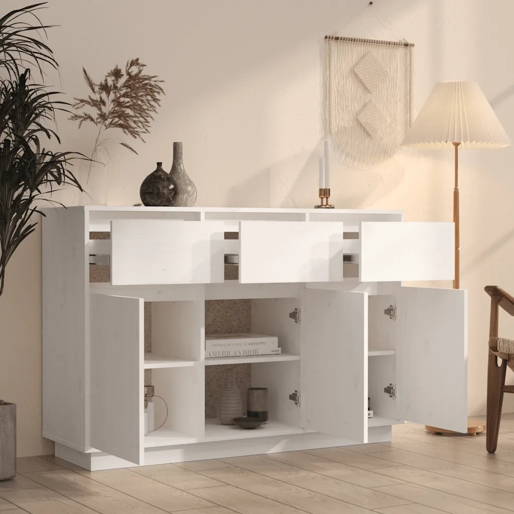 Credenza-Buffet-Armadio da cucina Bianca 110x34x75 cm in Legno Massello di Pino