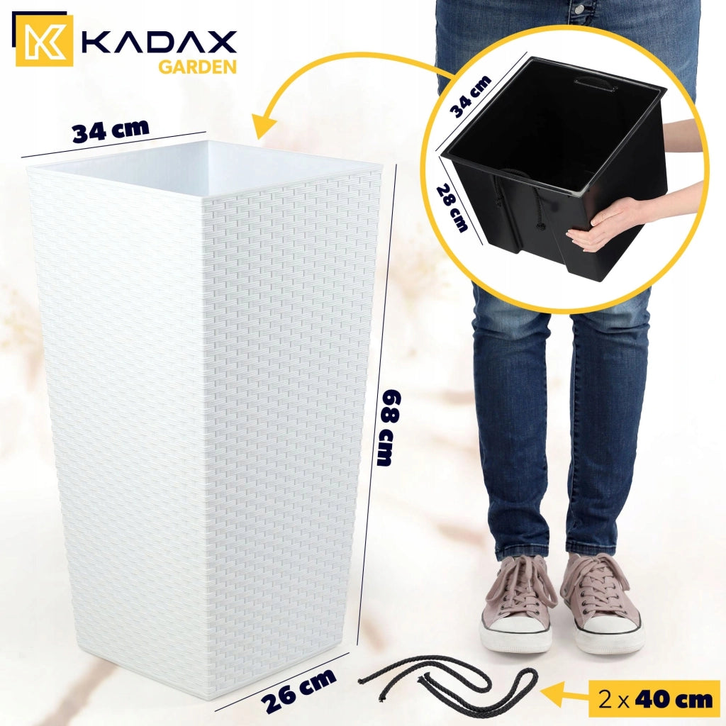 Vaso da giardino KADAX con inserto per fiori, grande e alto, 34x68 cm, bianco.