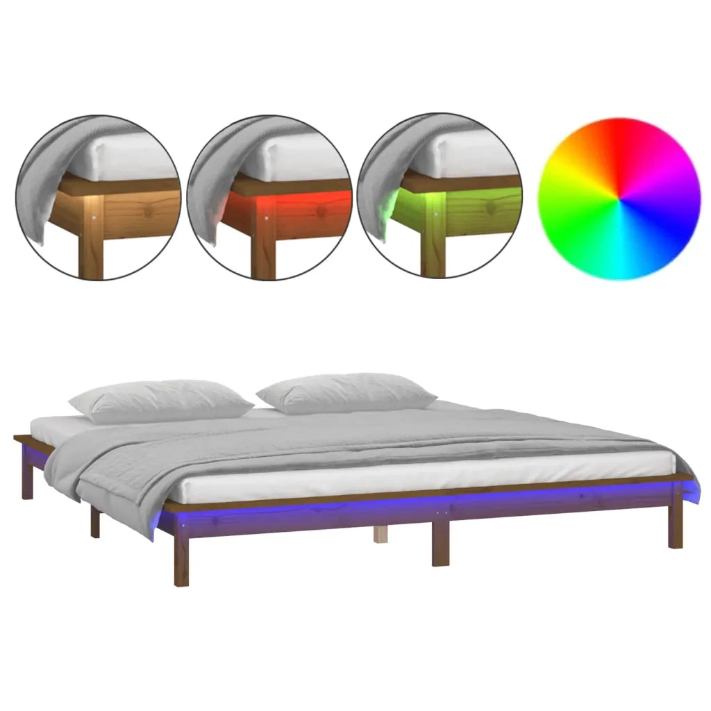 Giroletto con LED senza Materasso-Struttura Letto Ambra 200x200 Legno Massello