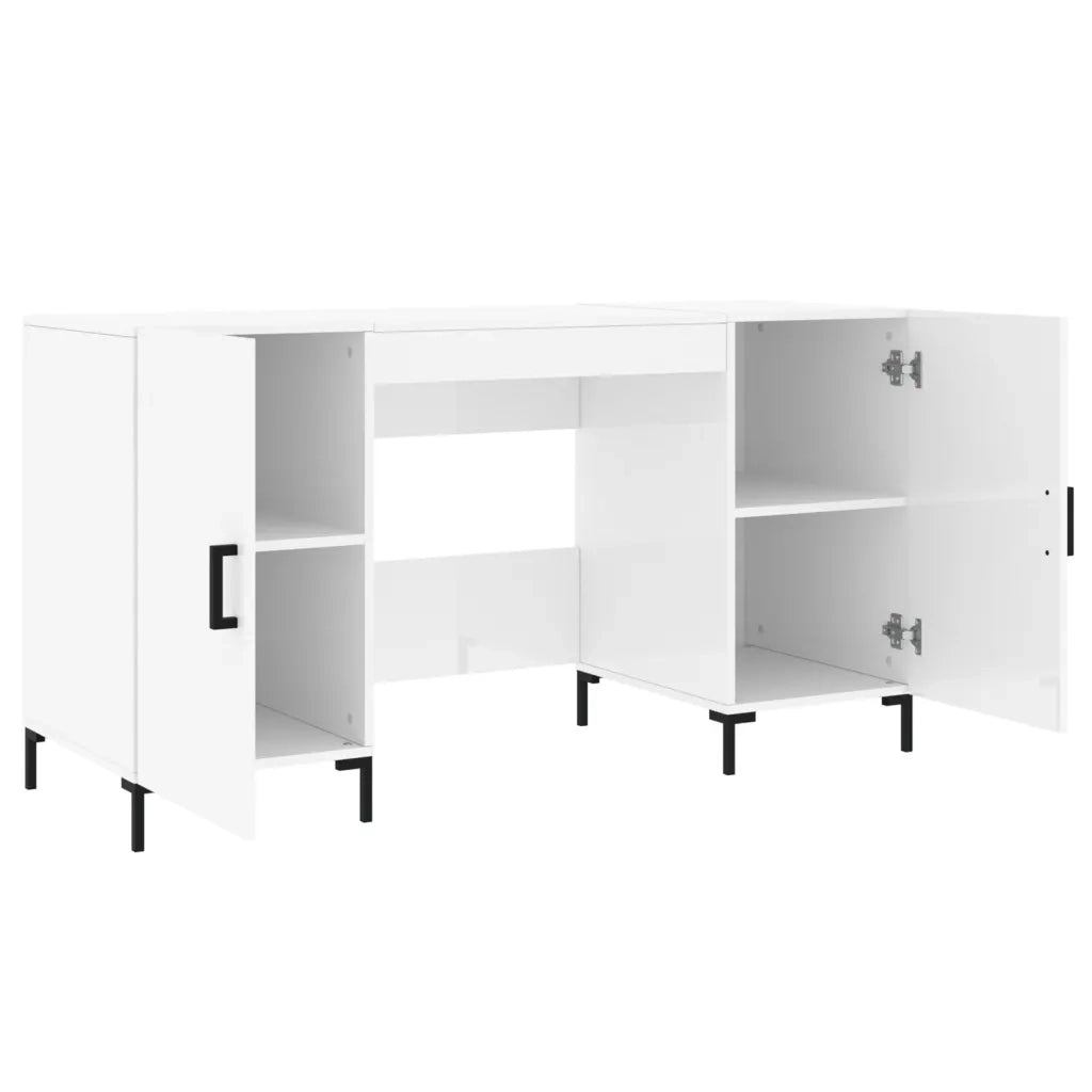 Scrivania | Tavolo da Ufficio Bianco Lucido 140x50x75 cm in Legno Multistrato