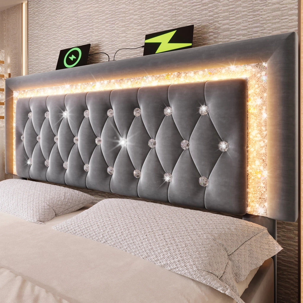 Letto imbottito 140x200 cm con LED, USB e contenitore idraulico