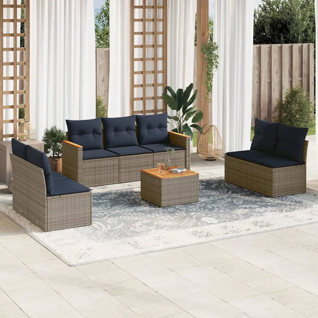 Set Divani da Giardino 8 pz con Cuscini Grigio in Polyrattan 3225886