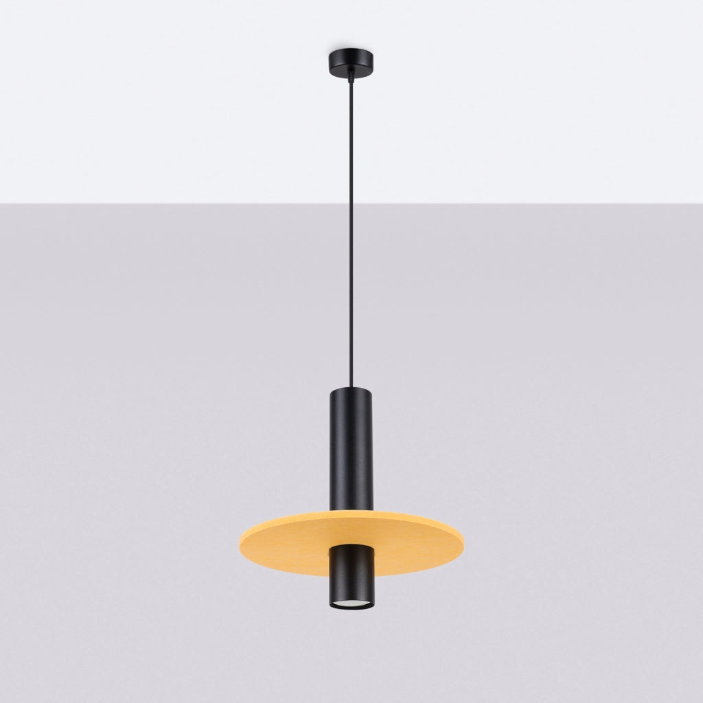 Lampada a sospensione moderna nera disco feltro giallo GU10