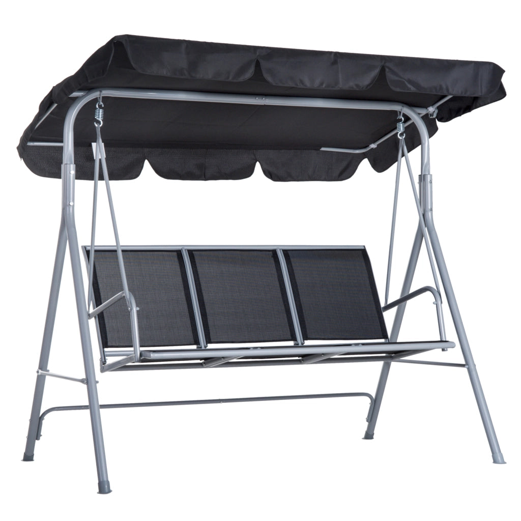 Altalena da giardino a 3 posti con tettuccio regolabile e rimovibile in metallo grigio 154 × 171 × 108 cm