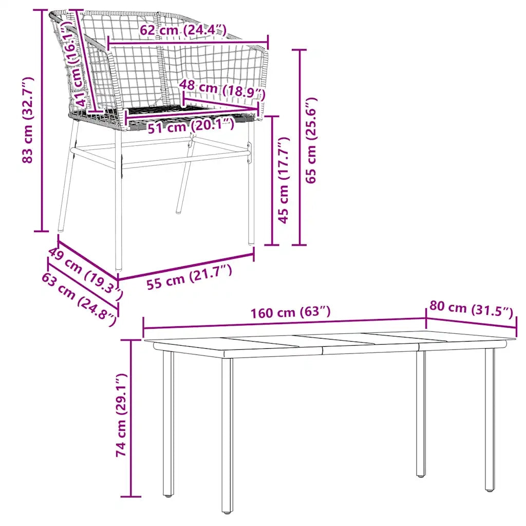 vidaXL Set da Pranzo da Giardino 5pz Polyrattan Vetro