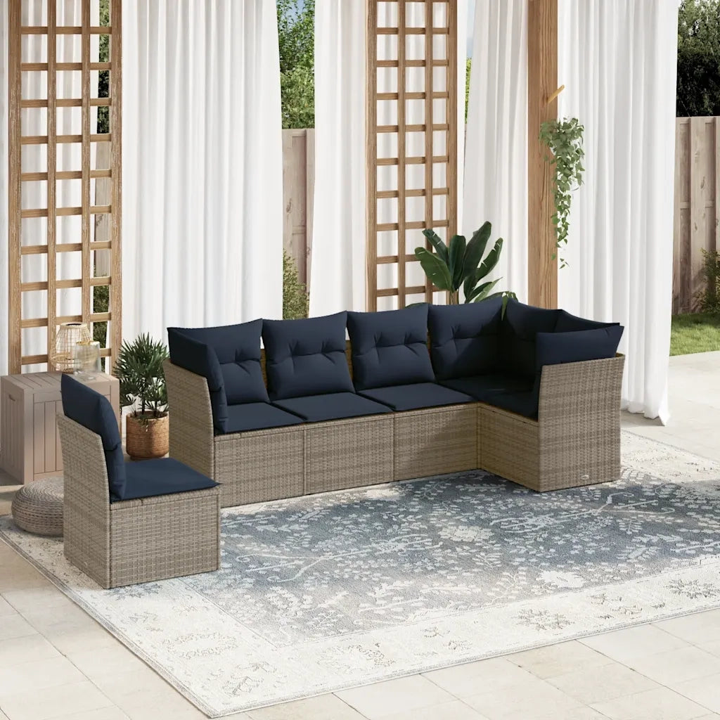 Set Divani da Giardino 6 pz con Cuscini Grigio in Polyrattan 3217701