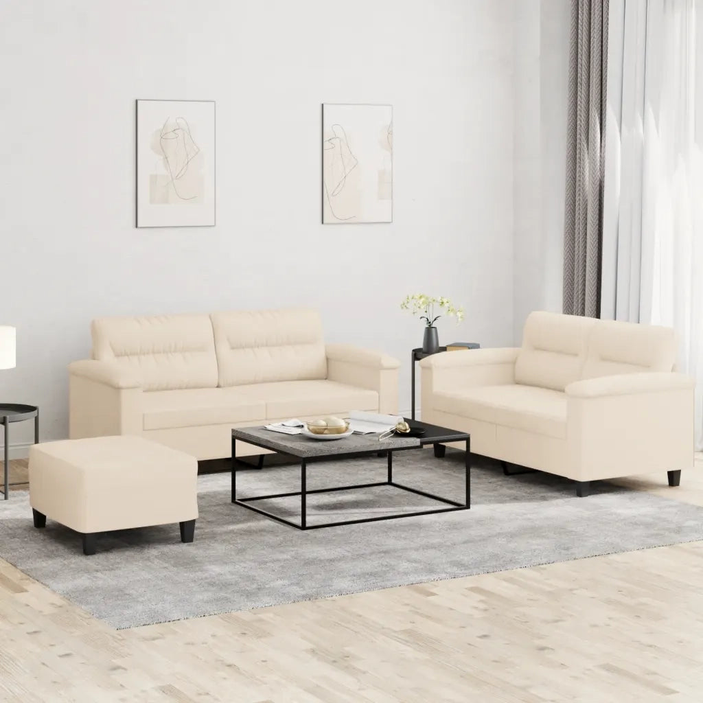 vidaXL Set Divani 3 pz con Cuscini Beige in Tessuto Microfibra