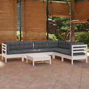 Set Divani da Giardino 7 pz con Cuscini Bianchi Legno di Pino 3096690