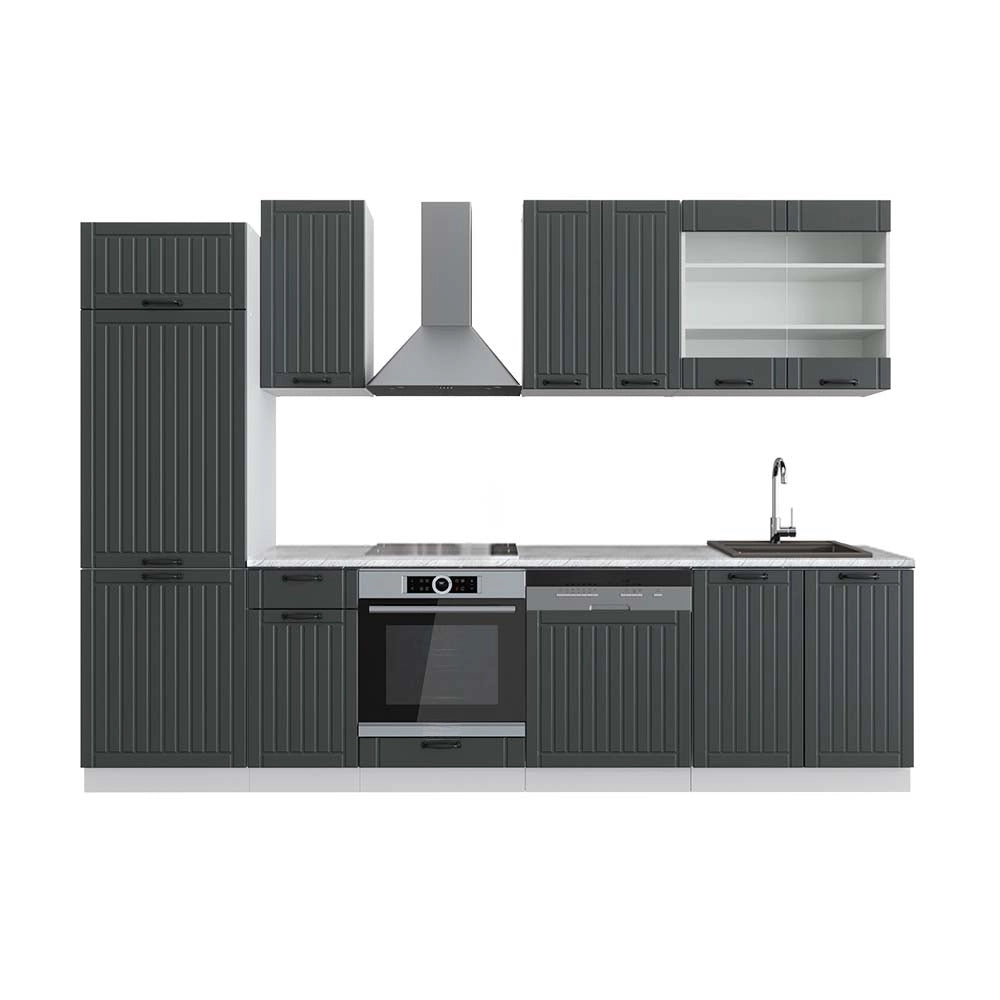Cucina componibile Fame-Line Antracite rustico/Bianco 300 cm, PL Marmo Vicco