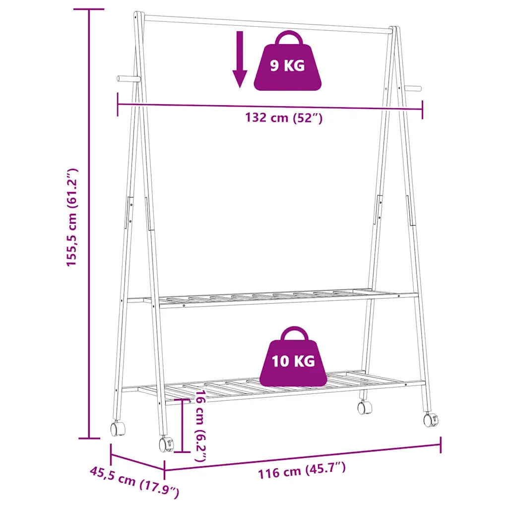 Appendiabiti con Ripiani e Ruote 132x45,5x155,5 cm in Bamb¨´ CFW9636005
