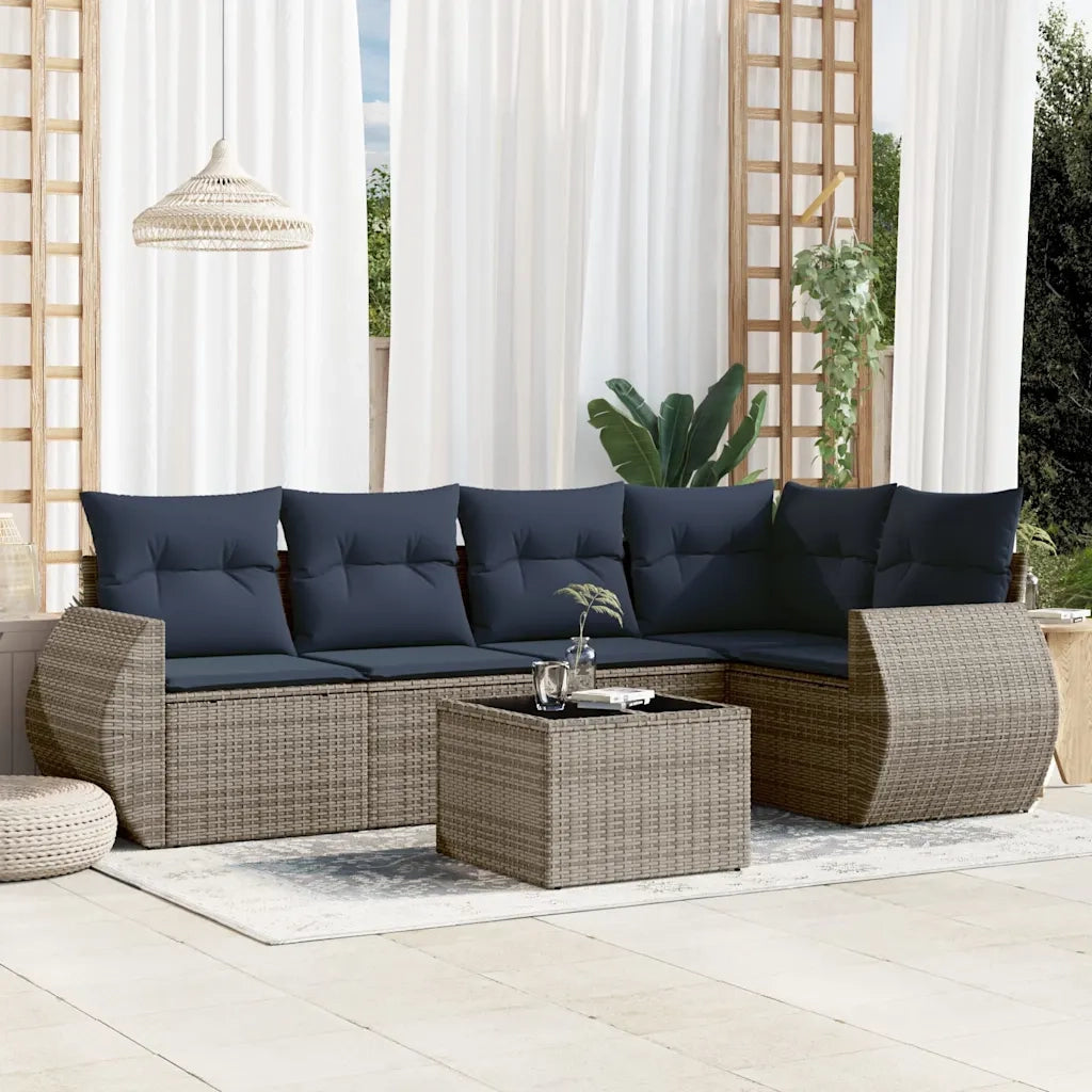 Set Divani da Giardino 6 pz con Cuscini Grigio in Polyrattan 3221340