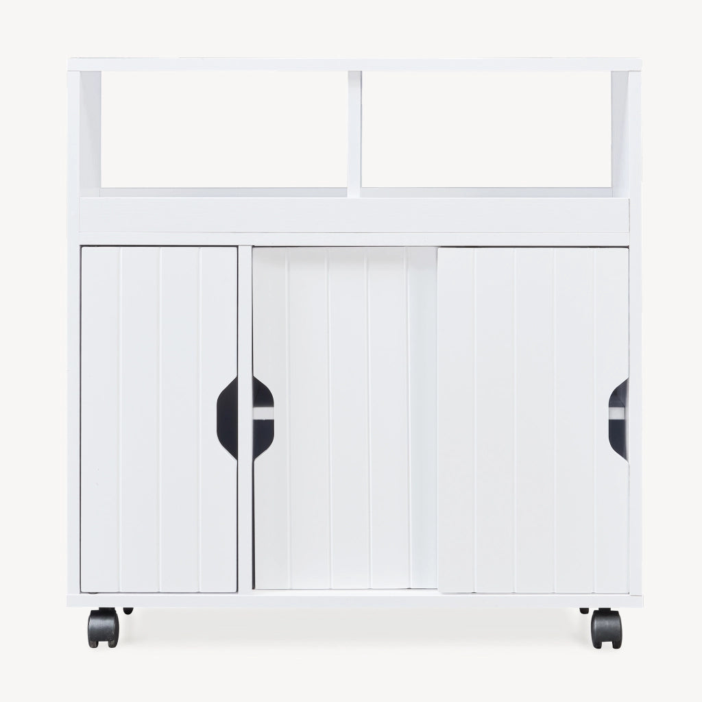 Armadietto Stretto Fadeskimma Mobile Contenitore con Rotelle e 3 Ante 72x70x20 cm Bianco [en.casa]