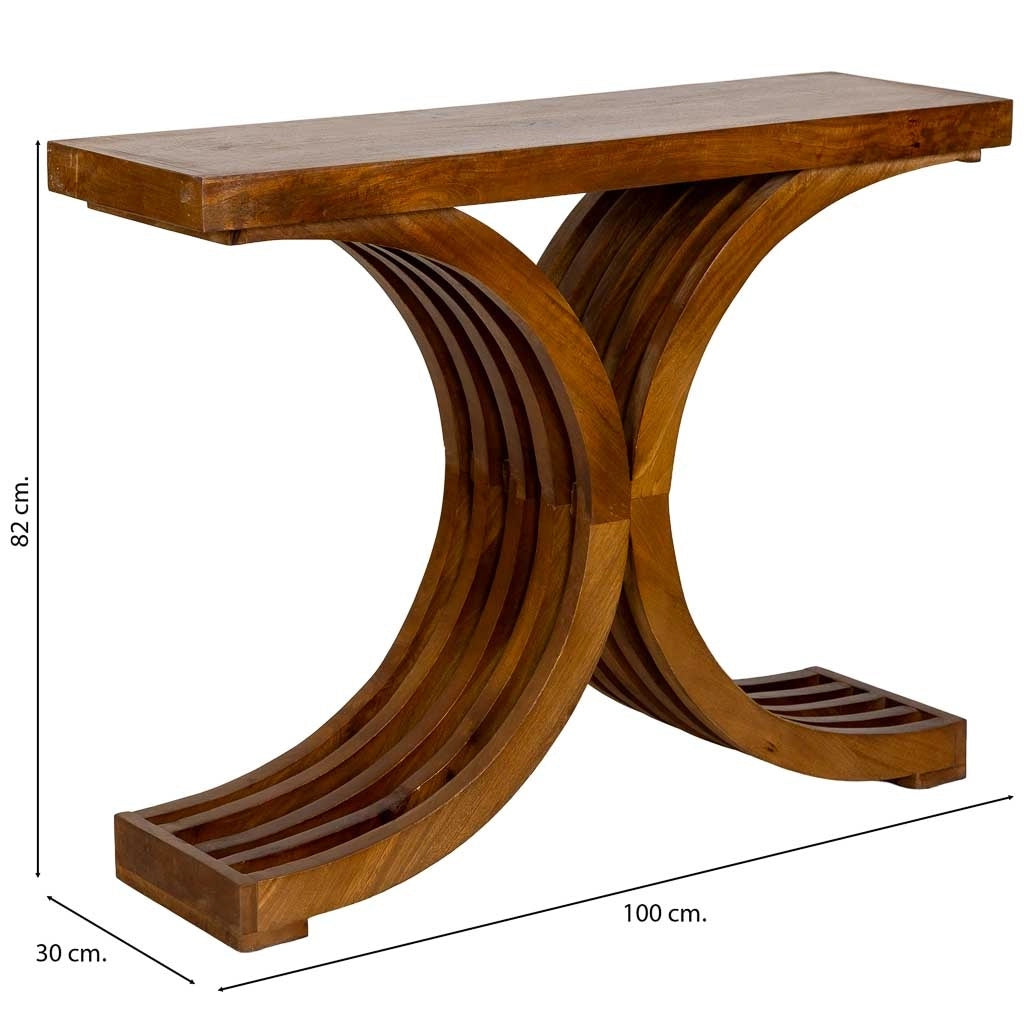 Tavolino da ingresso artigianale in legno marrone 100x30x82h cm