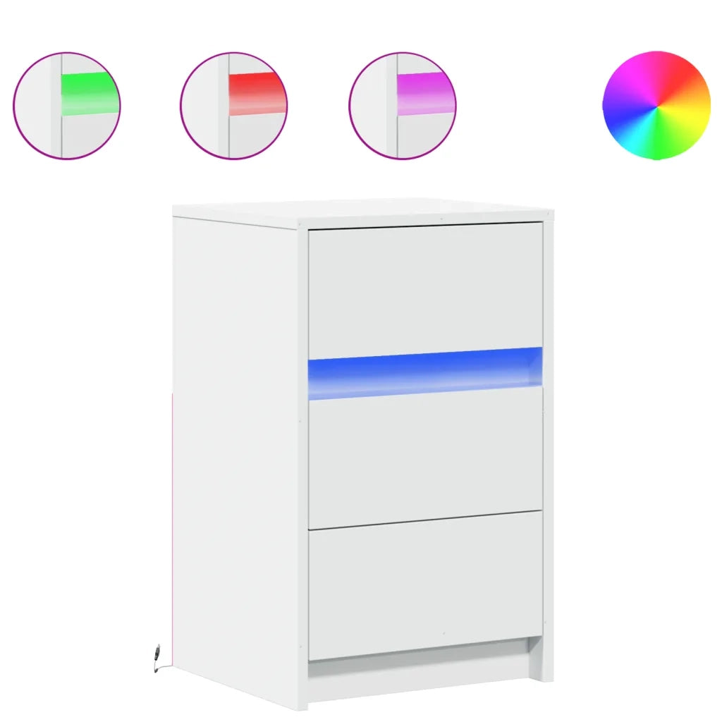 vidaXL Comodino con Luci LED Bianco in Legno Multistrato