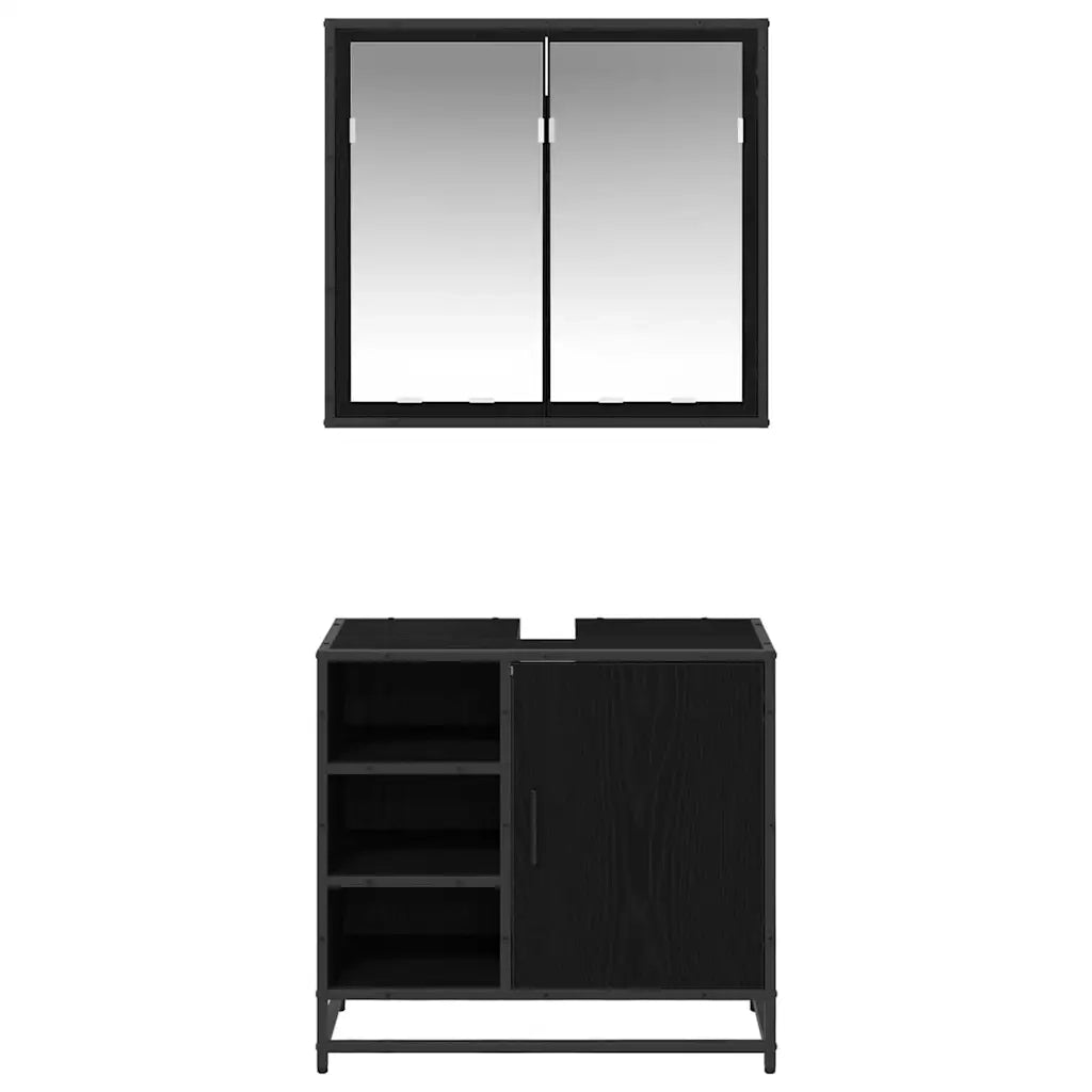 Set di mobili per il bagno 2 pcs Rovere Nero Legno multistrato 3402404