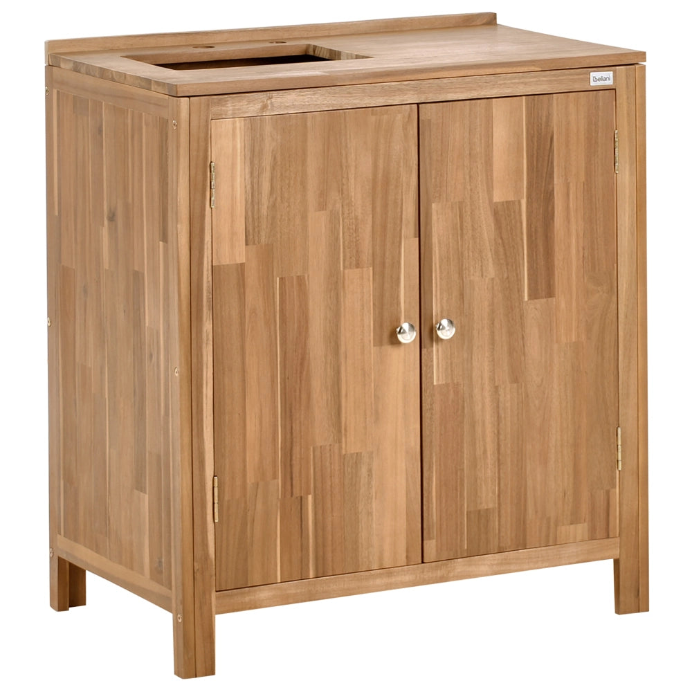 Set di armadietti da cucina per esterni con lavello e rubinetto Marrone e argento in legno di acacia Unità di scaffali in acciaio inox