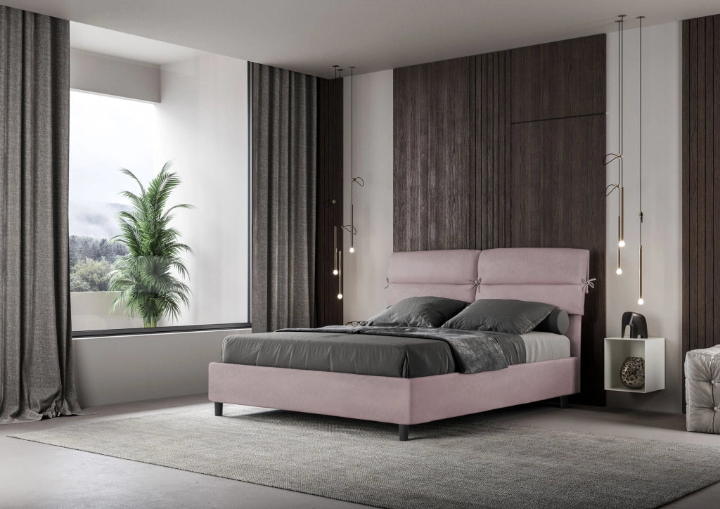 Letto matrimoniale senza rete imbottito 160x190 microfibra azzurro Nandy