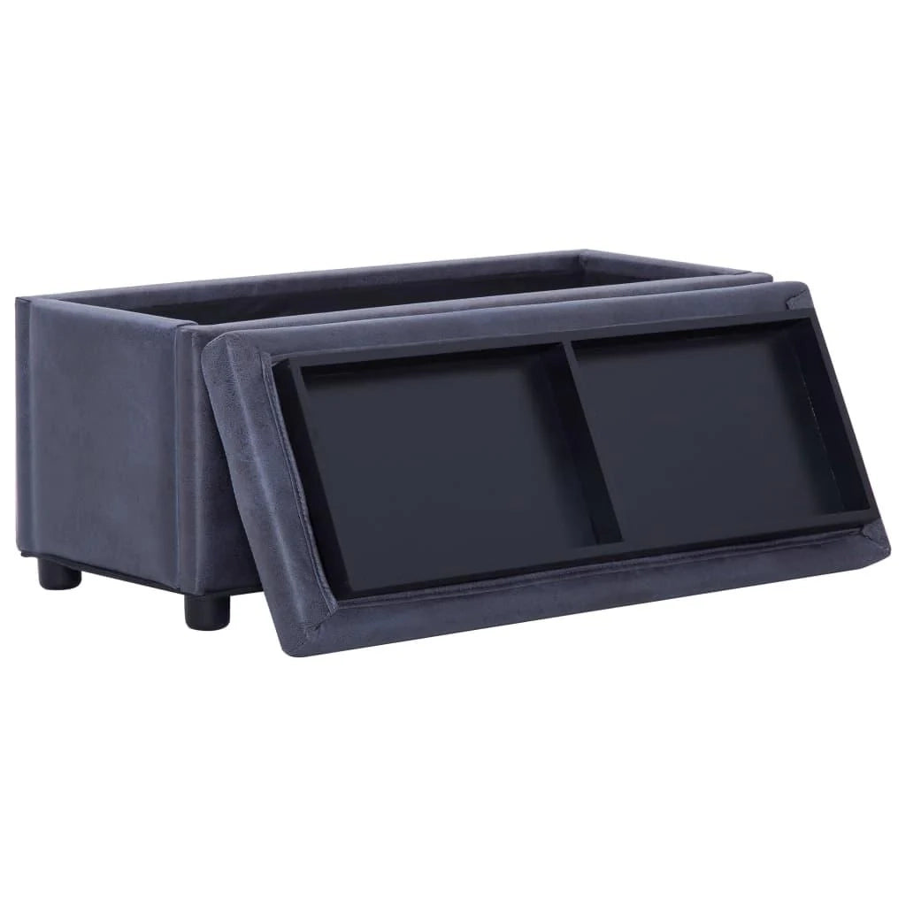 Panca/sgabello/contenitore ottomano 87 cm pelle scamosciata sintetica grigia 3002129