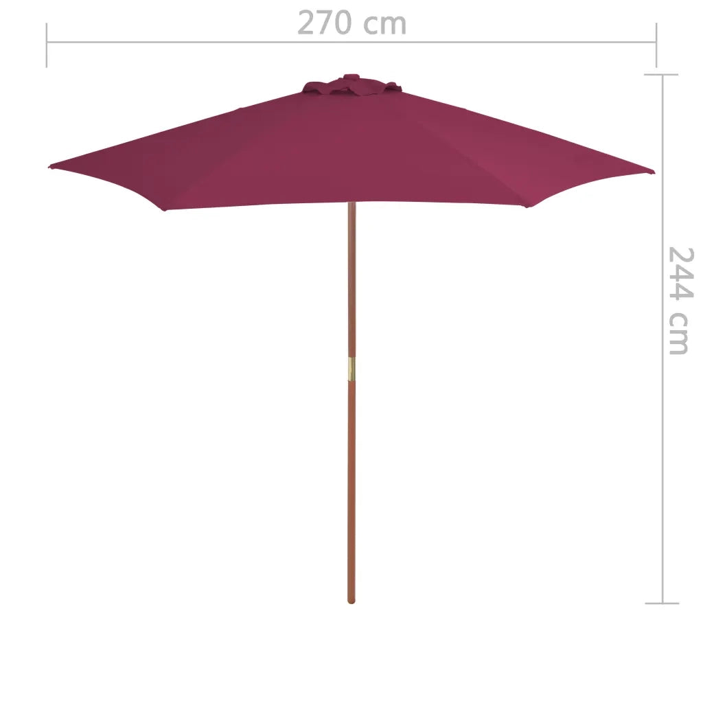 Ombrellone da Esterni con Palo in Legno 270 cm Rosso Bordeaux 44517