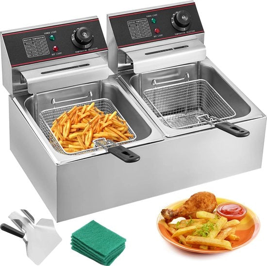 Friteuse elettrica commerciale con doppio serbatoio - Capacità 12L - Potenza 5000W - Cassetta in acciaio inossidabile resistente