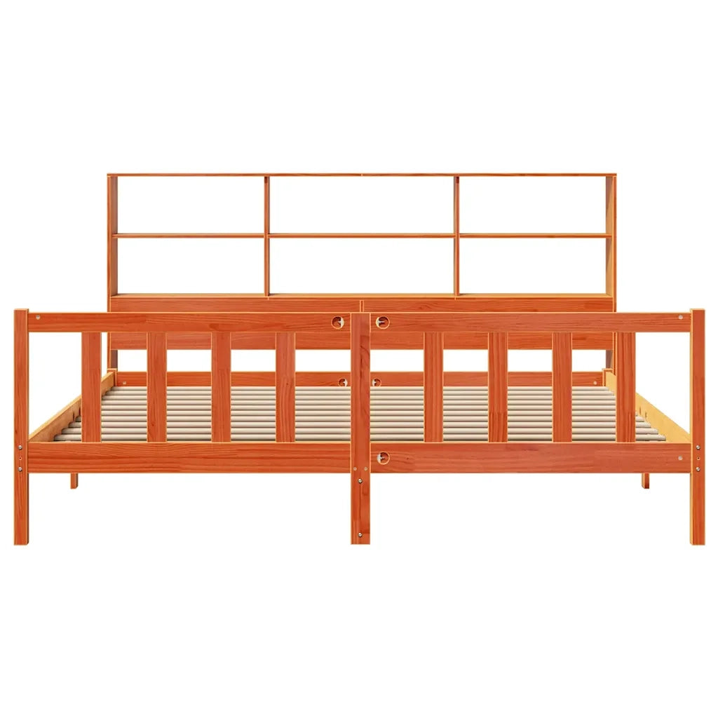 Letto Libreria senza Materasso Marrone Cera 200x200 cm in Pino 3321726