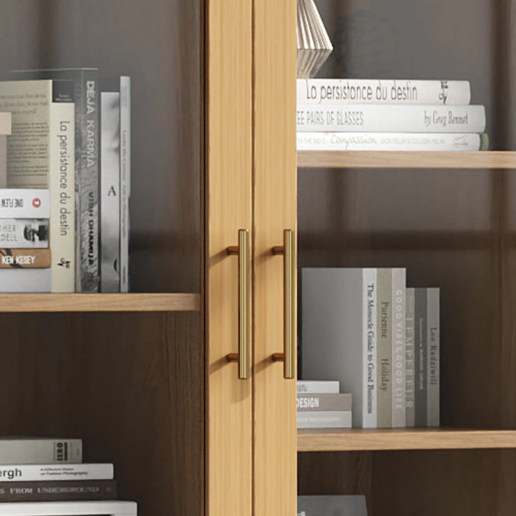 Vetrina multifunzione in legno naturale con ante in vetro temperato, cassetto push-to-open, 80 x 40 x 160 cm