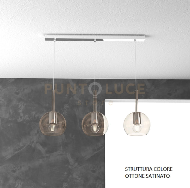 SOSP. OTTONE SAT. RETTANGOLARE 3 LUCI VETRI TUTTI PICCOLO AMBRA 1155OS-S3 RP-AM