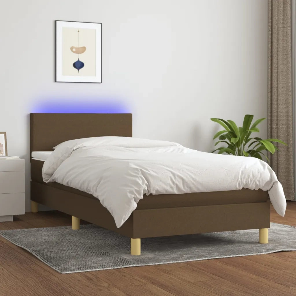 Letto a Molle Materasso e LED Marrone Scuro 90x190cm in Tessuto 3133520