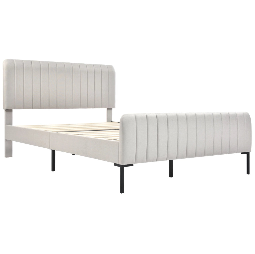 Letto matrimoniale 140x200 cm; testiera regolabile; lino; grigio-beige (Senza materasso)
