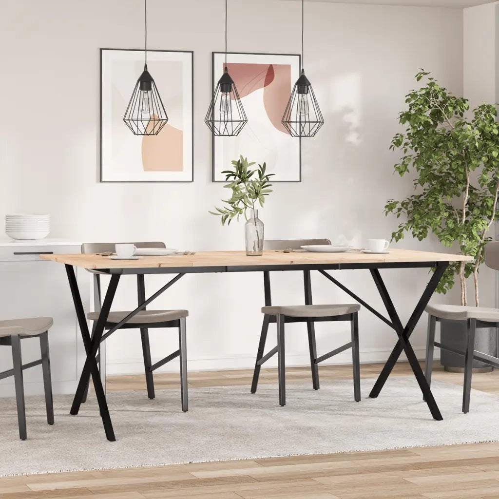 Tavolo da Pranzo Telaio a X 180x90x75 cm Legno Pino e Acciaio
