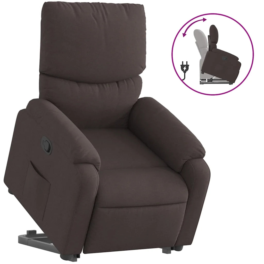 Poltrona | Sedia Relax Alzapersona Reclinabile Marrone Scuro in Tessuto
