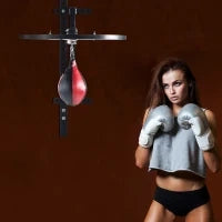 Piattaforma Boxe con Speedball Φ21 cm, Punching Ball per Allenamento Pugilato Arti Marziali, in Legno e Acciaio