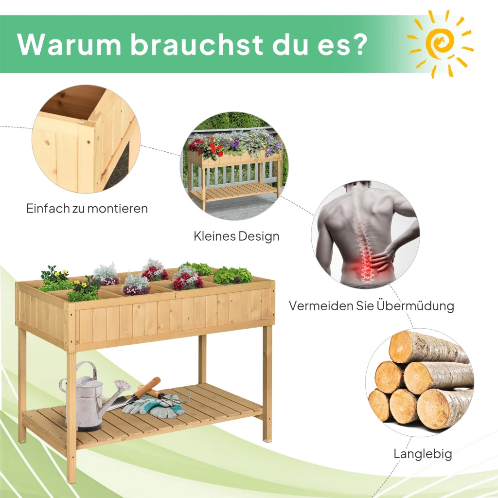 Letto a soppalco con 8 scomparti e tavolo da giardino ¨C zephmum ¨C in legno di abete con ripiano e scarico