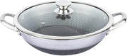 Piatto Wok in acciaio inox da 32 cm con coperchio in vetro - Antiscivolo e struttura a miele - Adatto per induzione e forno