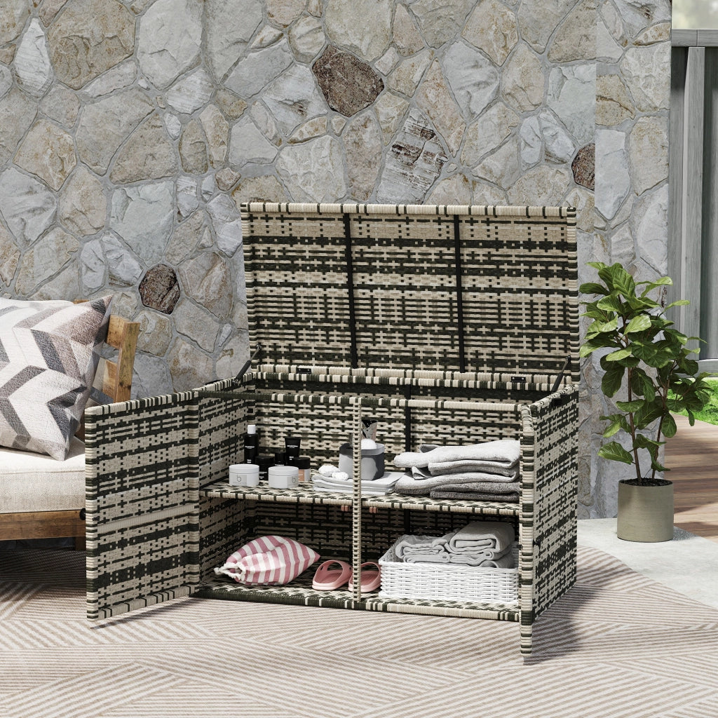 Cassa in Rattan con Coperchio 350L 2 Livelli ¨C zephmum ¨C 118x57x69 cm Grigio
