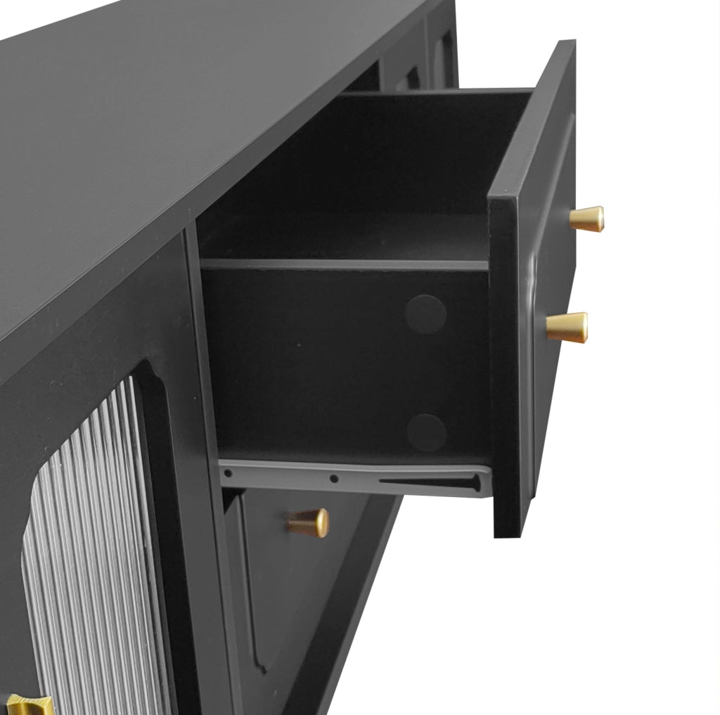 Mobile TV moderno 175 cm con ante in vetro temperato; cassetti push-to-open; nero