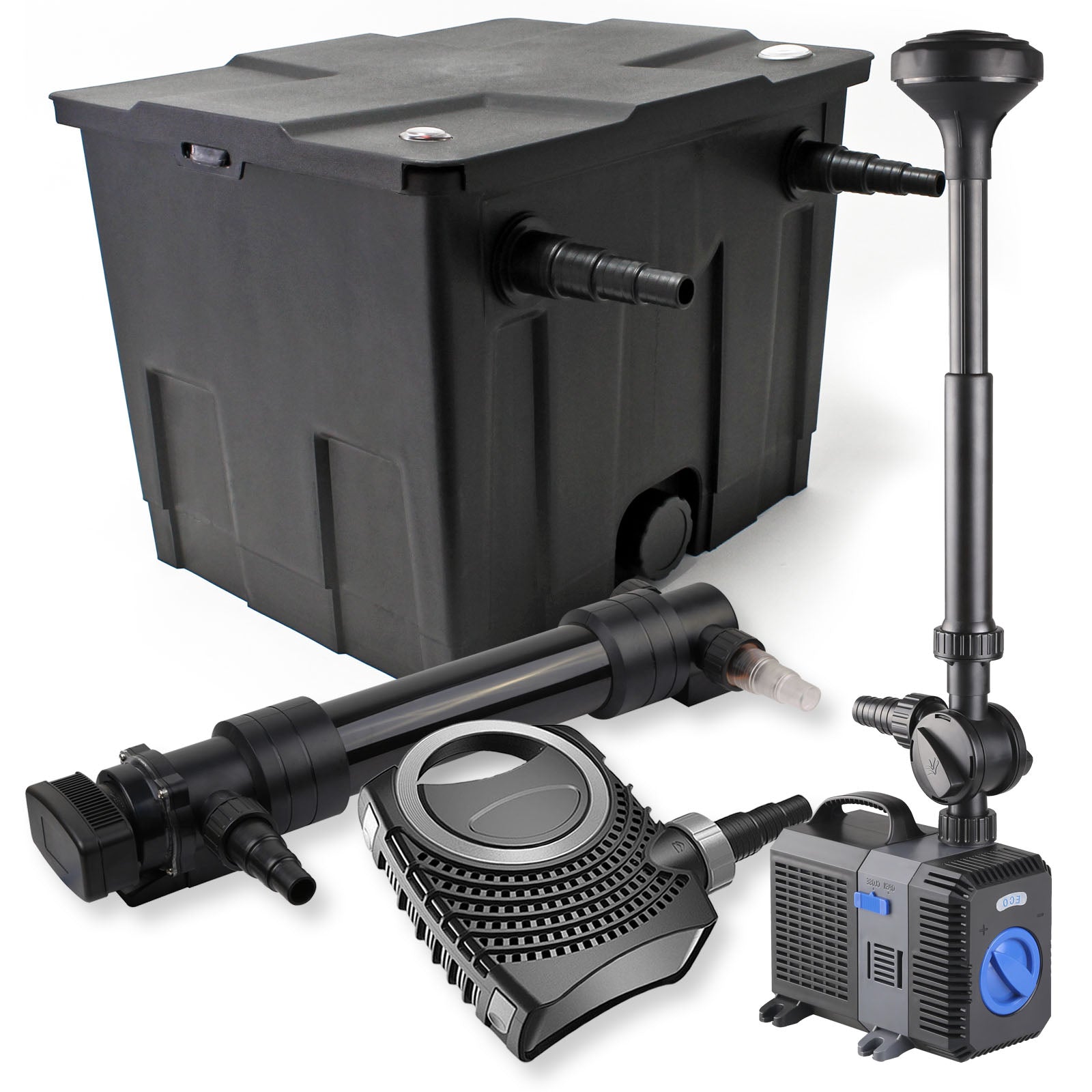 Set Filtro a 1 camera laghetto 12000l con Chiarificatore UVC 36W Pompa NEO10000 80W Fontana