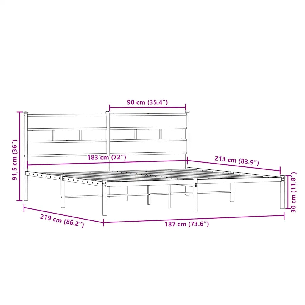 vidaXL Giroletto senza Materaso in Metallo Rovere Sonoma 183x213 cm