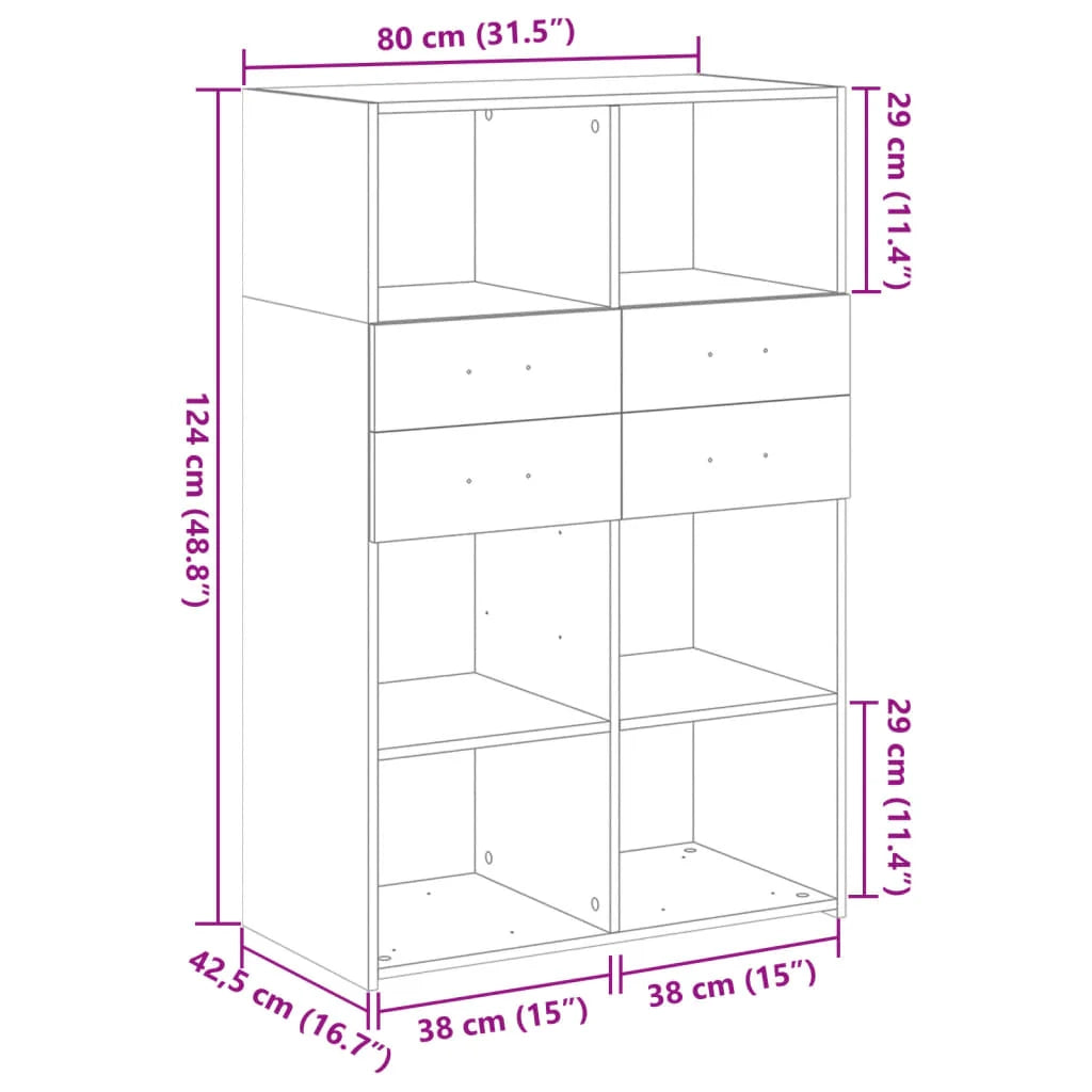 Buffet credenza cassettiera mobiletto mobile contenitore organizer per cucina soggiorno salotto alto 80 x 42,5 x 124 cm legno ingegnerizzato nero 02_0035133