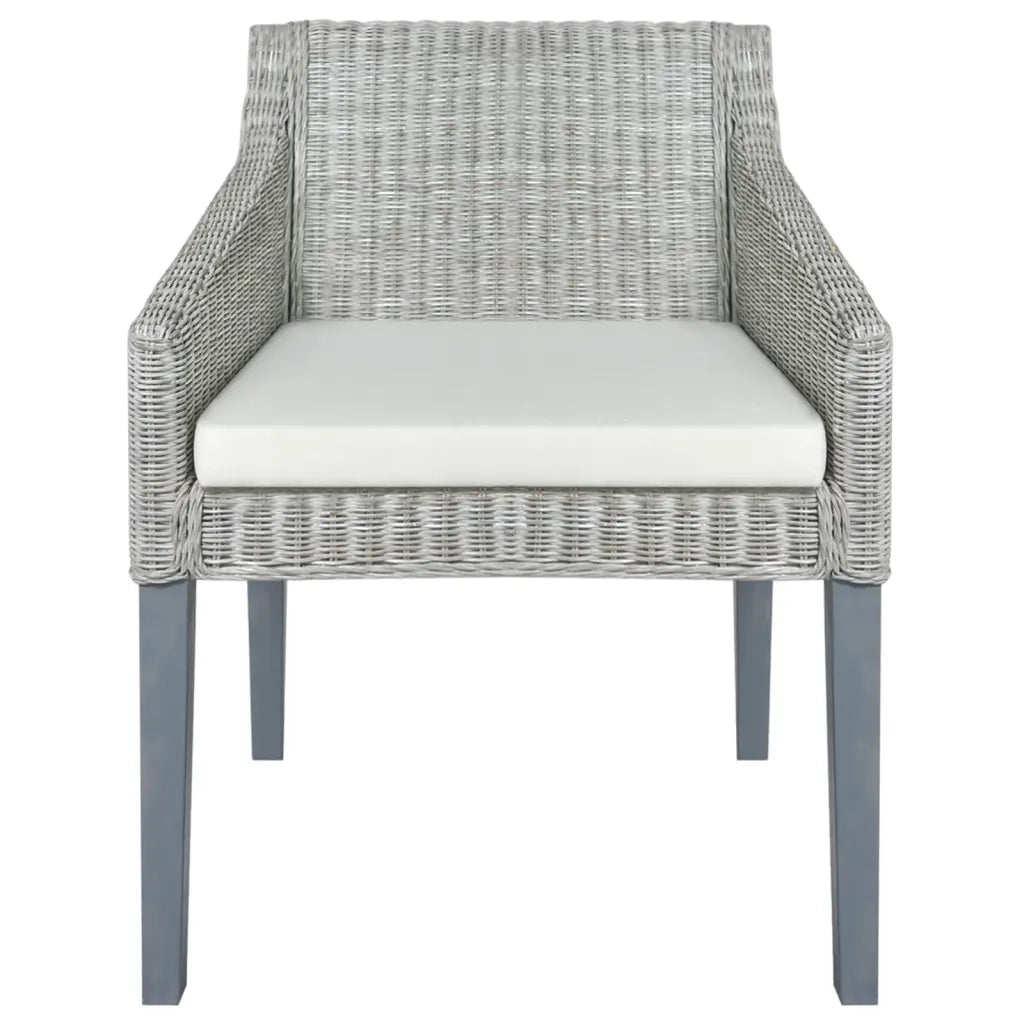 Sedia da Pranzo con Cuscino Grigio in Rattan Naturale cod mxl 25609