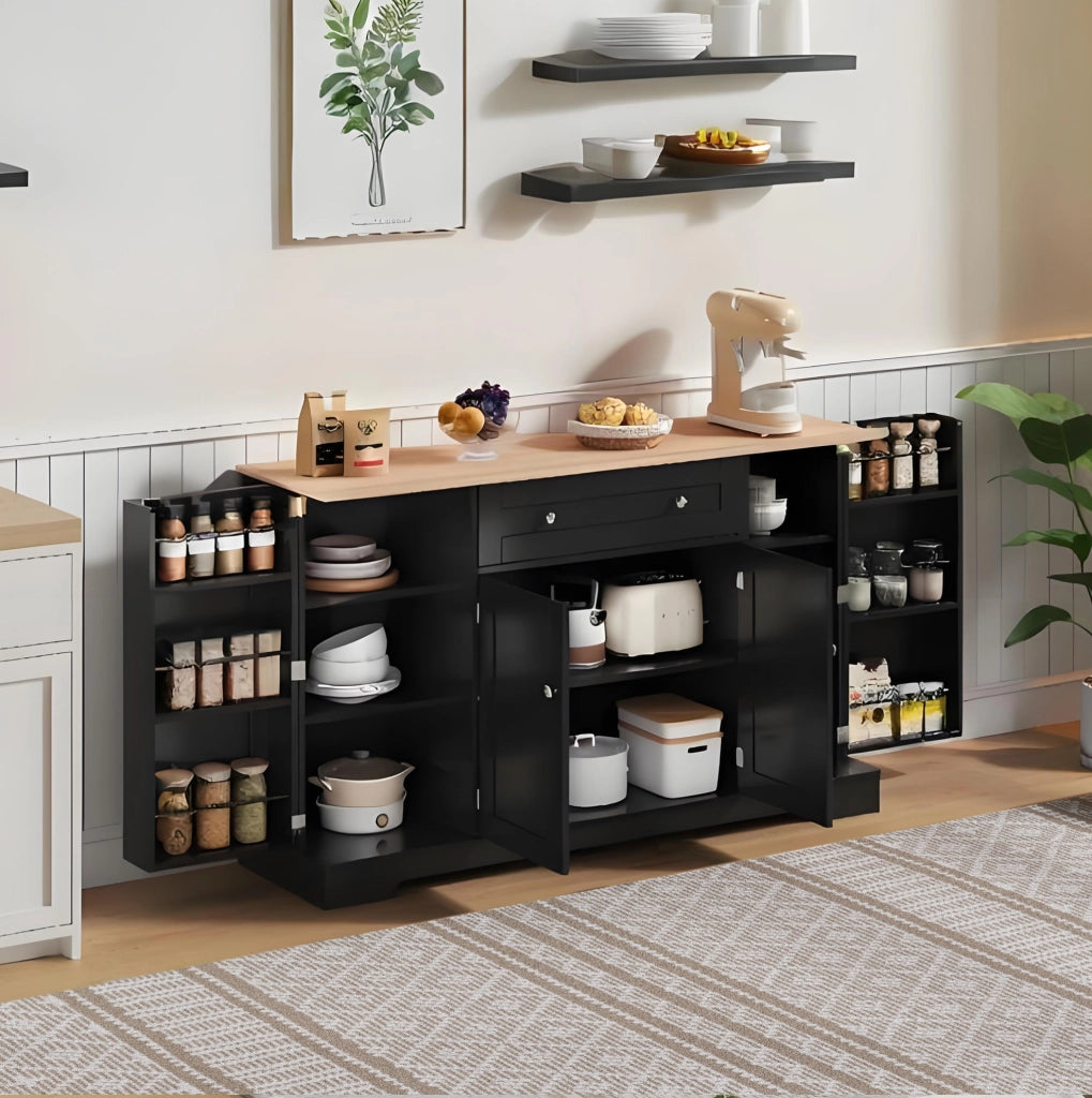 Sideboard cucina 138 cm con cassetto; ripiani regolabili in MDF nero