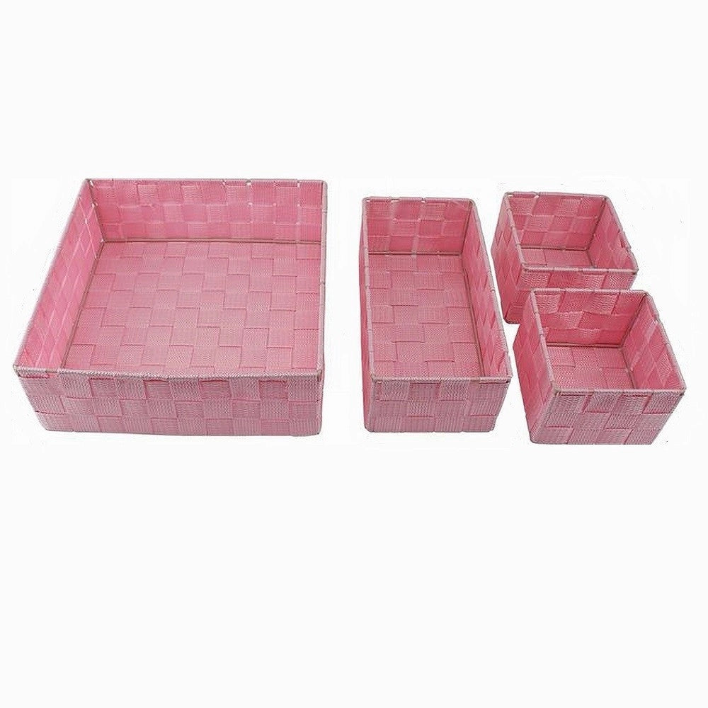Trade Shop - Set 4 Pezzi Contenitori Rosa Scatola In Tessuto Organizer Porta Oggetti 79065 -