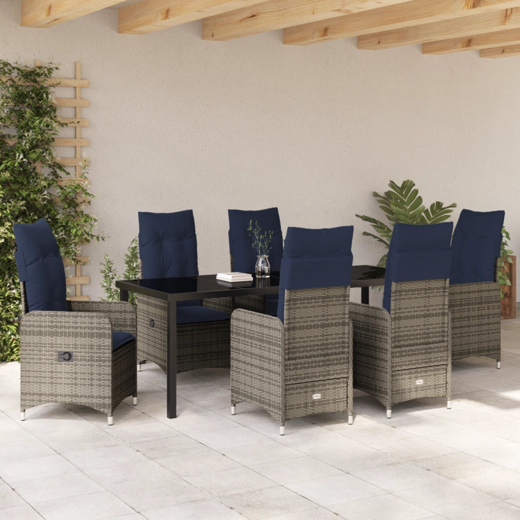 Set da Pranzo da Giardino 7 Pezzi con Cuscini Neri in Polyrattan