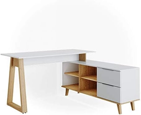 Scrivania Nautica, Bianco, 138 x 60 cm con cassetti XXL, adatto per postazioni di lavoro al computer e uso in home office