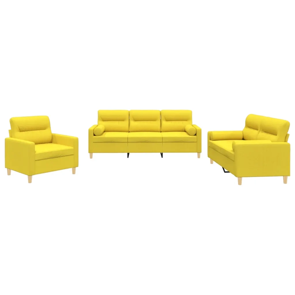 Set di Divani 3 pz con Cuscini Giallo Chiaro in Tessuto 3201557